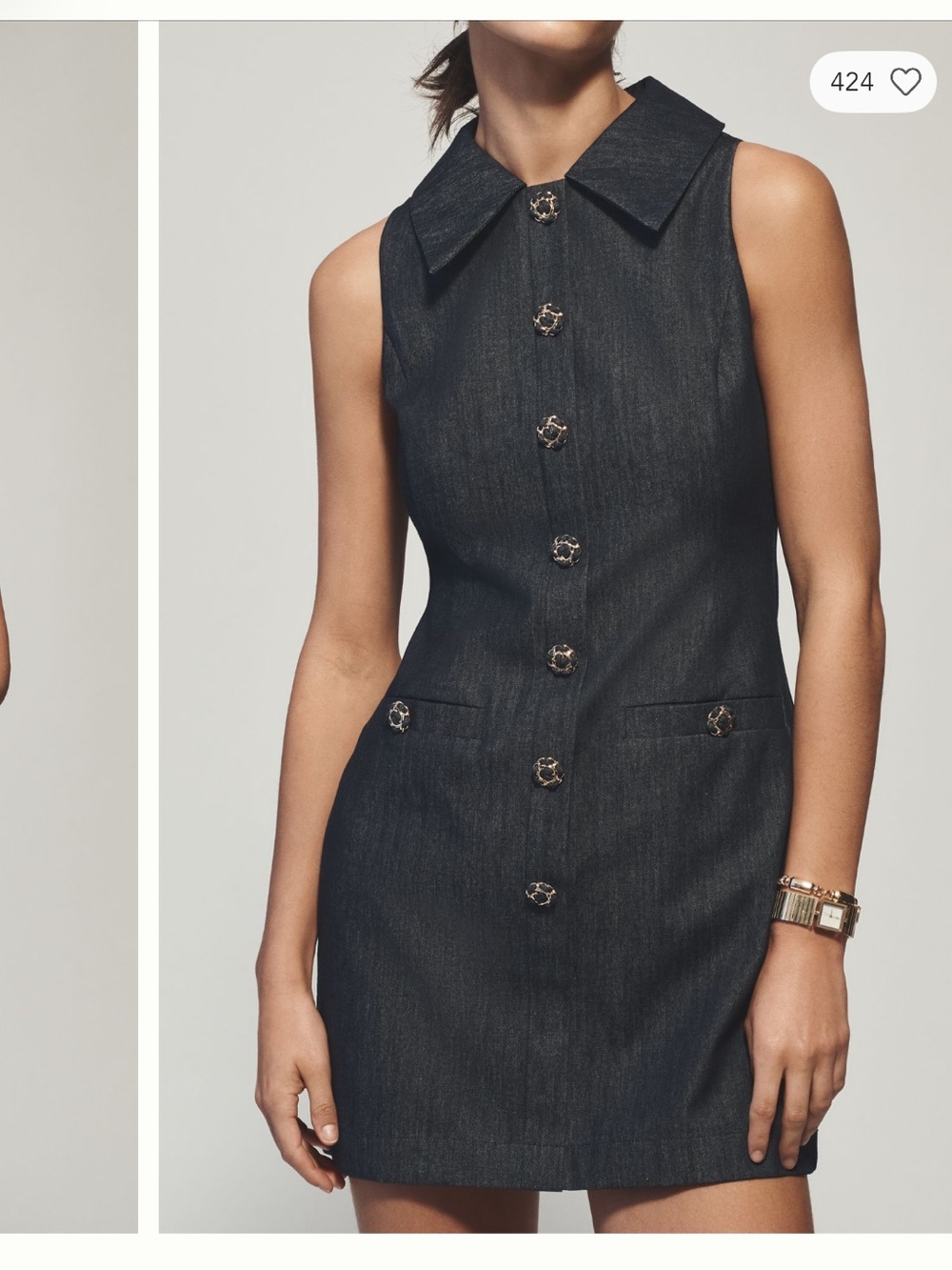 NWOT Anthropologie Endless Rose Dark Denim Sleeveless Button-Front Mini Dress